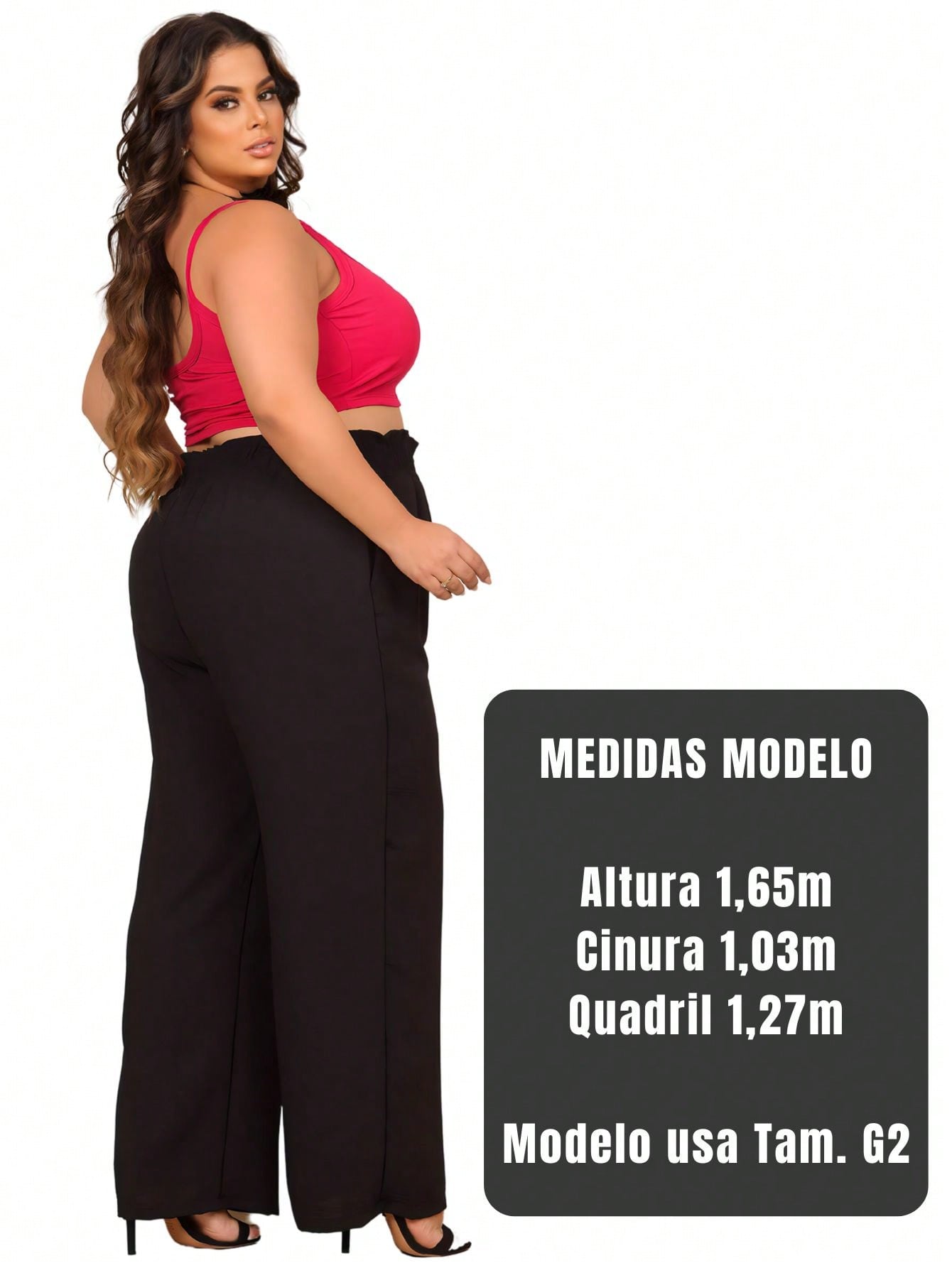 Calça pantalona feminina Plus Size cintura alta com bolso elástico no cós Linha Premium