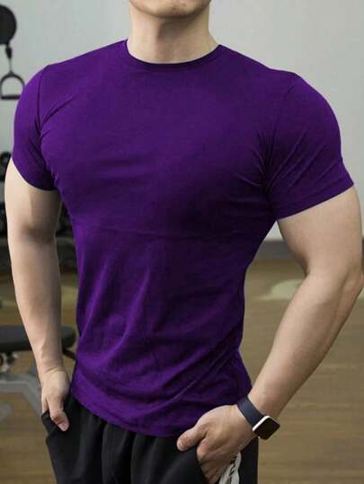 Men's plain short sleeve t-shirt with elastane ViscoLycra mesh