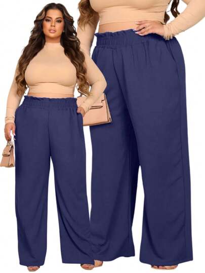 Women's Plus Size high waisted palazzo pants with elastic waistband pocket Premium Line