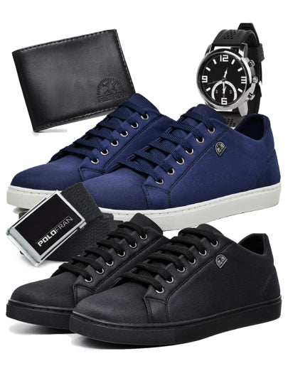 Kit 2 Pairs Casual Sneakers + Wallet + Belt + Watch