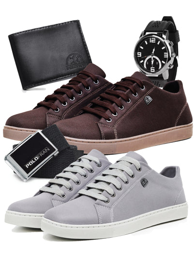 Kit 2 Pairs Casual Sneakers + Wallet + Belt + Watch