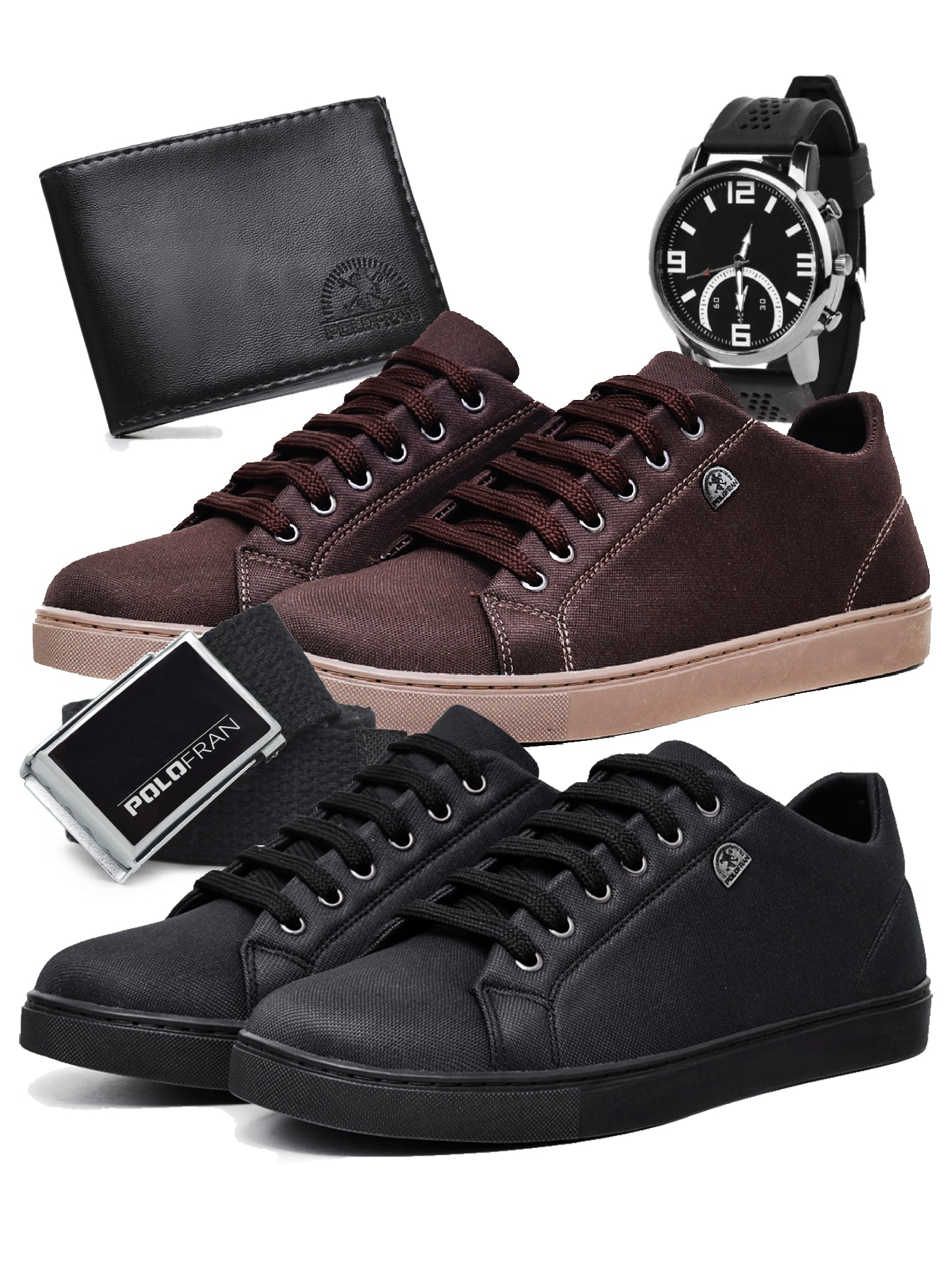 Kit 2 Pairs Casual Sneakers + Wallet + Belt + Watch