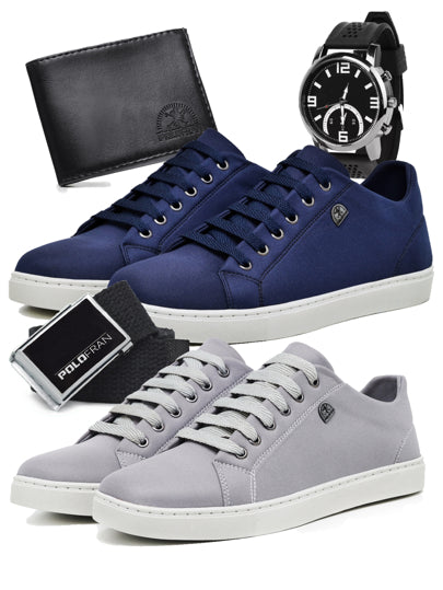 Kit 2 Pairs Casual Sneakers + Wallet + Belt + Watch