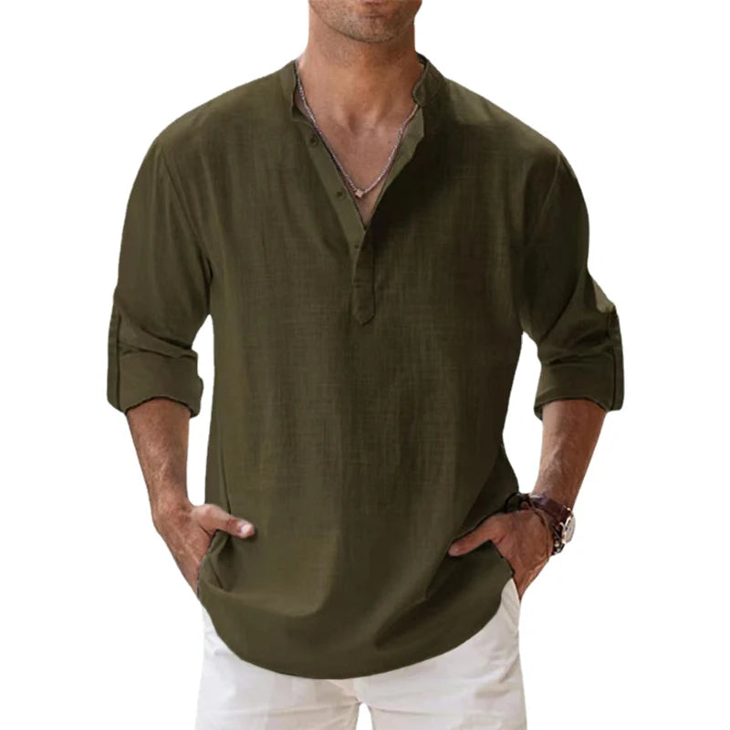 Camisa masculina casual de linho Moscou