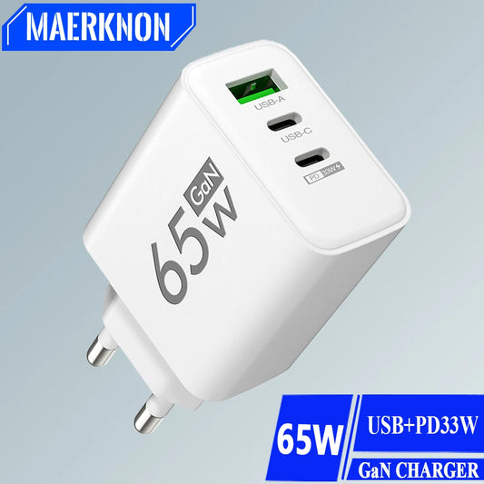 Carregador rápido USB GaN 65W Tipo C