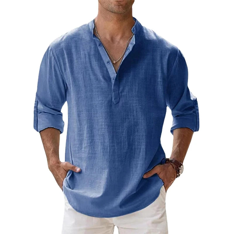 Camisa masculina casual de linho Moscou