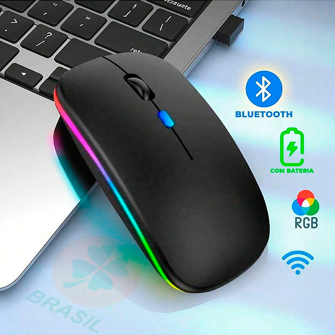 Mouse sem fio Recarregável Led Rgb 2.4ghz Ultra slim óptico RF-6800C